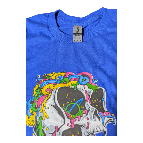 Gildan Blue T Shirt Drippy Skull Image Size Med Unisex New Without Tags - Picture 4 of 6